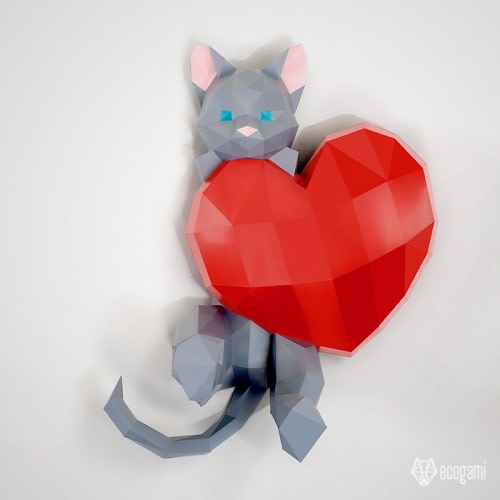 Cat with heart papercraft